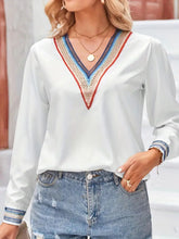 Load image into Gallery viewer, Contrast V-Neck Long Sleeve Blouse
