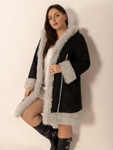 Load image into Gallery viewer, Plus Size Fuzzy Trim Open Front Long Sleeve Hooded Coat