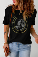 Load image into Gallery viewer, Rhinestone Round Neck Short Sleeve T-Shirt