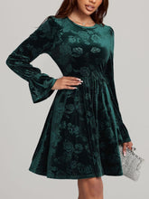 Load image into Gallery viewer, Tied Flower Print Round Neck Flounce Sleeve Dress