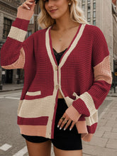 Load image into Gallery viewer, Contrast Button Up Long Sleeve Cardigan