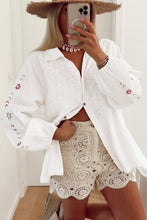 Load image into Gallery viewer, Embroidered Eyelet Collared Neck Long Sleeve Shirt