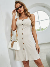 Load image into Gallery viewer, Button Up Square Neck Wide Strap Dress