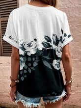 Load image into Gallery viewer, Full Size Printed Notched Short Sleeve Blouse