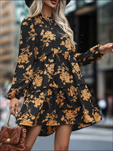 Load image into Gallery viewer, Frill Printed Long Sleeve Mini Dress