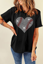Load image into Gallery viewer, Rhinestone Heart Round Neck Short Sleeve T-Shirt