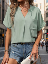 Load image into Gallery viewer, Pocketed Notched Short Sleeve Blouse
