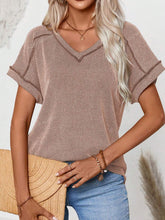 Load image into Gallery viewer, Exposed Seam V-Neck Short Sleeve Top