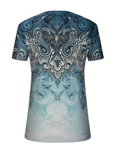 Load image into Gallery viewer, Full Size Printed Notched Short Sleeve Blouse