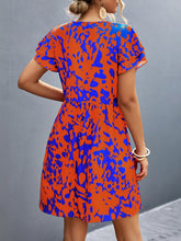 Load image into Gallery viewer, Ruffled Printed V-Neck Short Sleeve Mini Dress