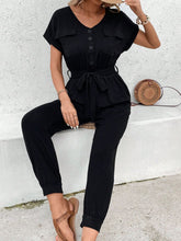 Load image into Gallery viewer, V-Neck Short Sleeve Jumpsuit