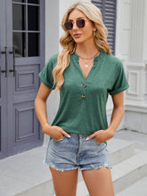 Load image into Gallery viewer, Decorative Button Notched Short Sleeve T-Shirt
