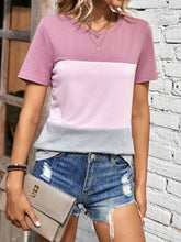 Load image into Gallery viewer, Color Block Round Neck Short Sleeve T-Shirt