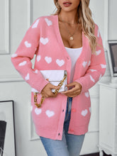 Load image into Gallery viewer, Heart V-Neck Button Up Long Sleeve Cardigan