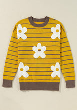 Load image into Gallery viewer, Flower Stripe Round Neck Long Sleeve Sweater