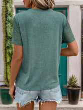 Load image into Gallery viewer, Lace Detail Notched Short Sleeve T-Shirt