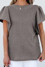 Load image into Gallery viewer, Textured Round Neck Flounce Sleeve Blouse