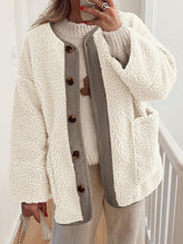 Load image into Gallery viewer, Contrast Button Up Sherpa Jacket with Pockets