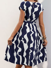Load image into Gallery viewer, Tied Pleated Printed Cap Sleeve Dress