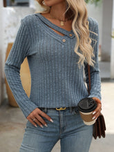 Load image into Gallery viewer, Ribbed V-Neck Long Sleeve T-Shirt