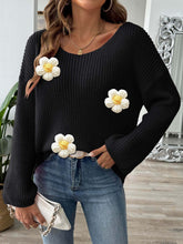Load image into Gallery viewer, Flower Round Neck Long Sleeve Sweater