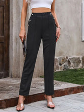 Load image into Gallery viewer, Decorative Button Elastic Waist Pants
