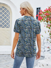 Load image into Gallery viewer, Ruched Printed Notched Short Sleeve Blouse