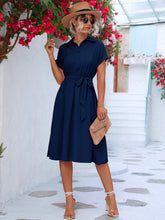 Load image into Gallery viewer, Buttoned Tie Waist Short Sleeve Dress