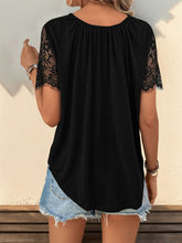 Load image into Gallery viewer, Lace Detail V-Neck Short Sleeve T-Shirt