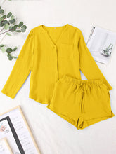 Load image into Gallery viewer, Notched Long Sleeve Top and Shorts Set