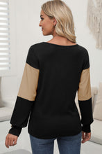 Load image into Gallery viewer, Color Block V-Neck Long Sleeve Top
