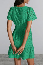 Load image into Gallery viewer, Eyelet Notched Short Sleeve Mini Dress