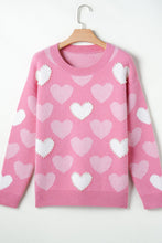 Load image into Gallery viewer, Pearl Trim Heart Round Neck Long Sleeve Sweater