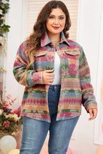 Load image into Gallery viewer, Plus Size Pocketed Printed Collared Neck Jacket