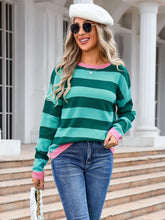 Load image into Gallery viewer, Striped Round Neck Dropped Shoulder Sweater