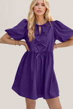 Load image into Gallery viewer, Oh Bow Ruched Puff Sleeve Mini Dress