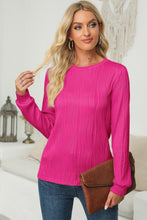 Load image into Gallery viewer, Textured Round Neck Long Sleeve Blouse
