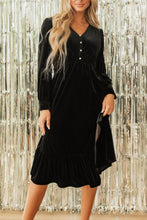 Load image into Gallery viewer, Ruffle Hem Slit V-Neck Long Sleeve Dress