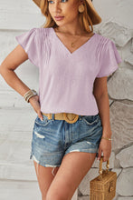 Load image into Gallery viewer, Ruched V-Neck Flounce Sleeve Blouse