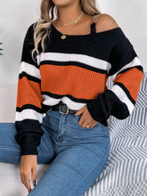 Load image into Gallery viewer, Color Block Asymmetrical Neck Long Sleeve Sweater