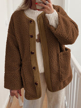 Load image into Gallery viewer, Contrast Button Up Sherpa Jacket with Pockets