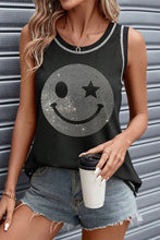 Load image into Gallery viewer, Rhinestone Smile Face Round Neck Tank