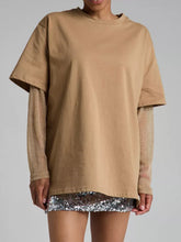 Load image into Gallery viewer, Faux Layered Round Neck Mesh Sleeve Top