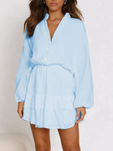 Load image into Gallery viewer, Ruffled Notched Balloon Sleeve Mini Dress