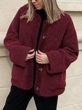 Load image into Gallery viewer, Contrast Button Up Sherpa Jacket with Pockets