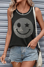 Load image into Gallery viewer, Rhinestone Smile Face Round Neck Tank
