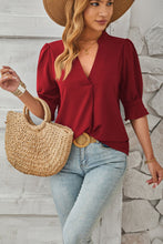 Load image into Gallery viewer, Notched Half Sleeve Blouse