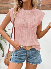 Load image into Gallery viewer, Eyelet Round Neck Cap Sleeve Top