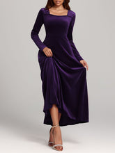 Load image into Gallery viewer, Square Neck Long Sleeve Velvet Dress