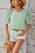 Load image into Gallery viewer, Swiss Dot Round Neck Short Sleeve Blouse